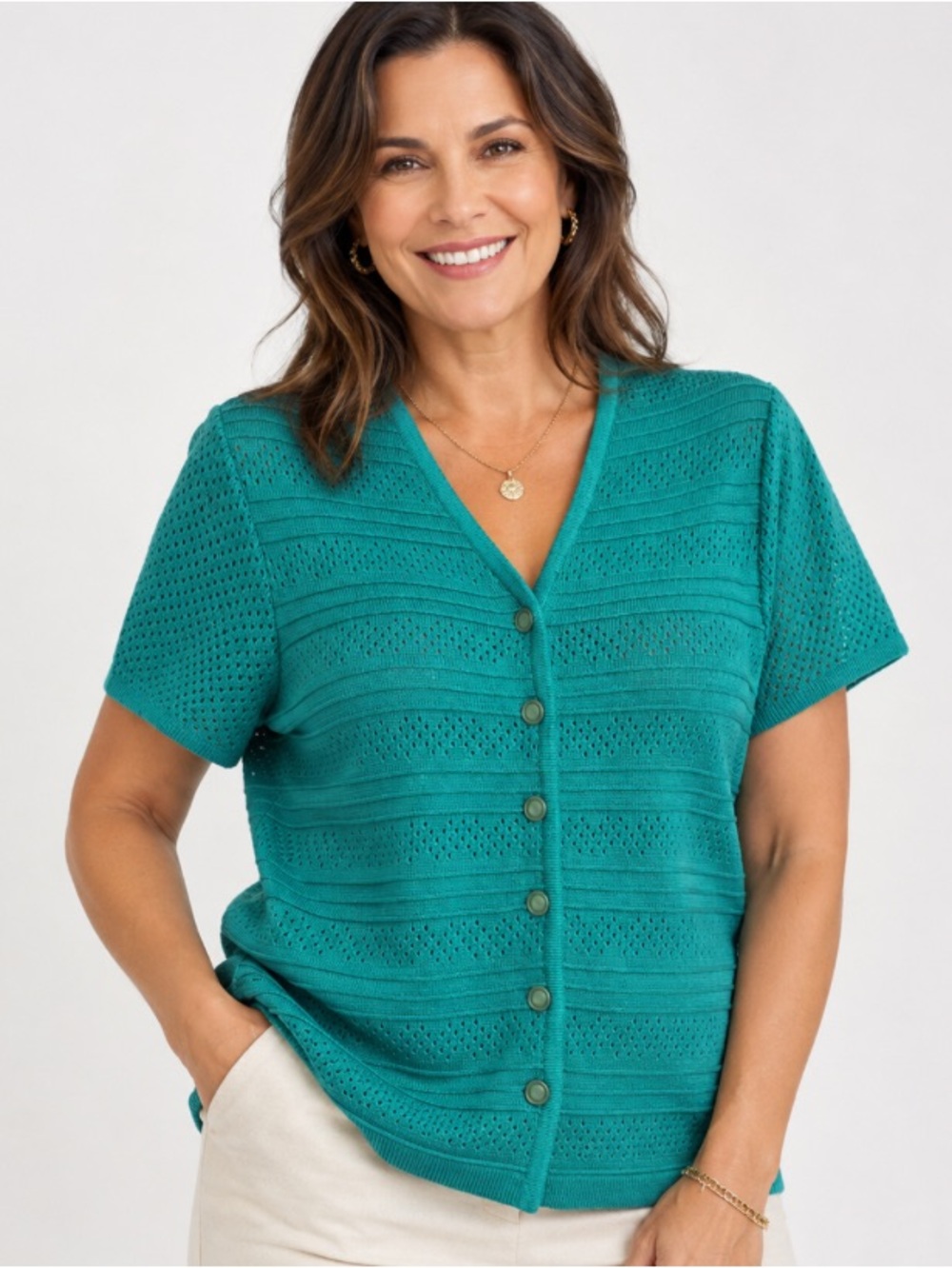 Amy Knits Teal Crochet Sweater - Top 10P